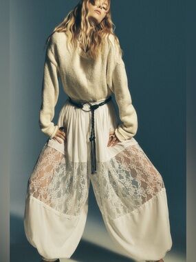 Anthropologie Forever That Girl Lace Balloon Pants, MED NWT